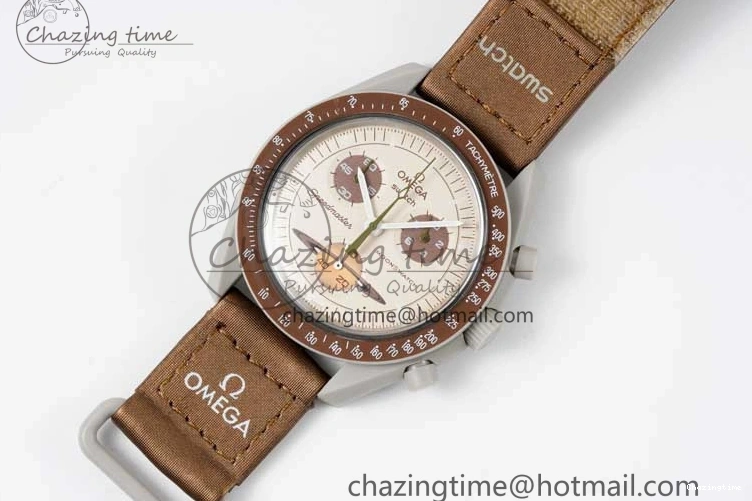 0309 Speedmaster Misson To Saturn 1:1 Best Edition Beige Dial On Nylon Strap Quartz Casual 7861